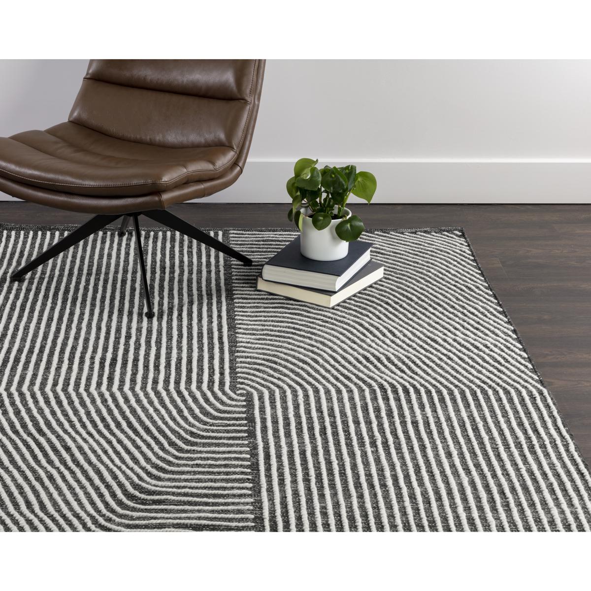 SUNPAN 107588 Serene 96 X 60 inch Black  White Indoor HandWoven Rug HandWoven